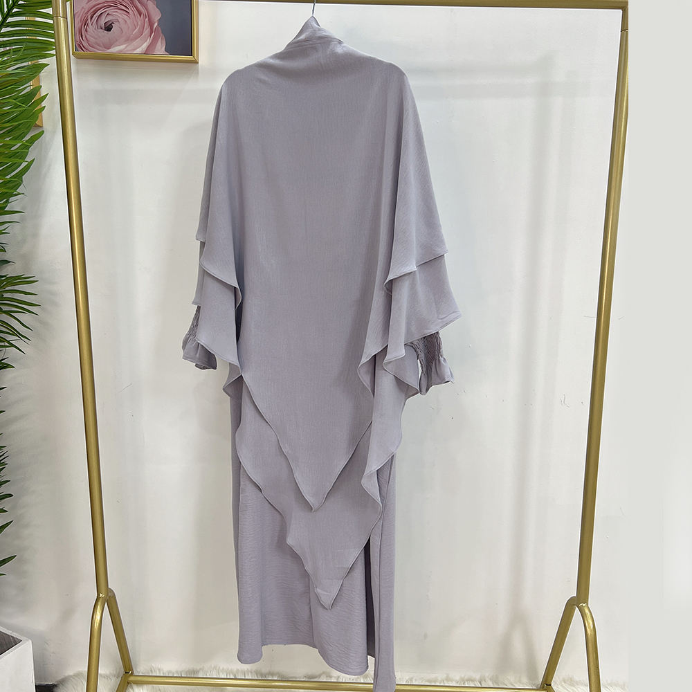 1591#&HJ908#Two Layers Khimar Women Muslim Clothing Hijab Jilbab_Prayer Dress Two Piece Set Abaya