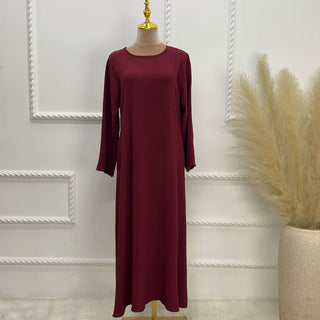 1593#On Sale Solid Color Long Sleeve Islamic Clothing Modest Closed Abaya Dress