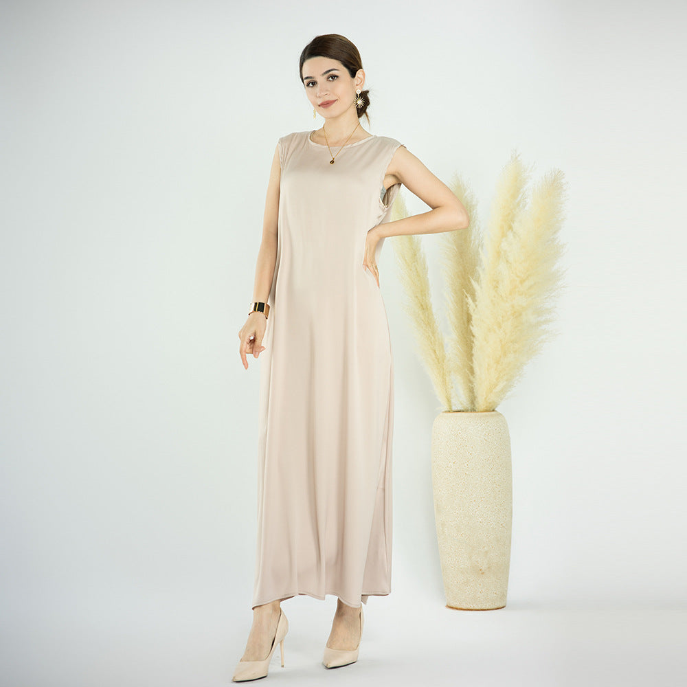 1584#EID Slip Dress Inner Basic Sleeveless Maix Dress Satin Abaya