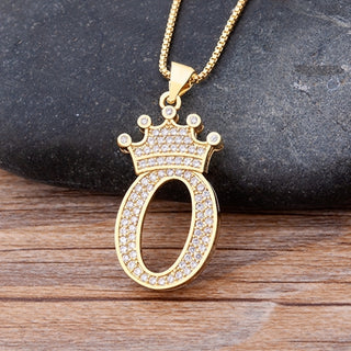 NM2# New Luxury Copper Zircon A-Z Crown Alphabet Pendant Chain Necklace Name Jewelry