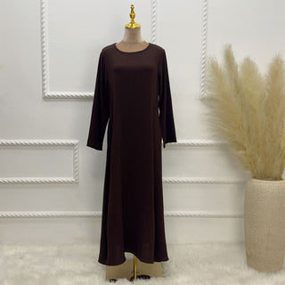 1593#On Sale Solid Color Long Sleeve Islamic Clothing Modest Closed Abaya Dress