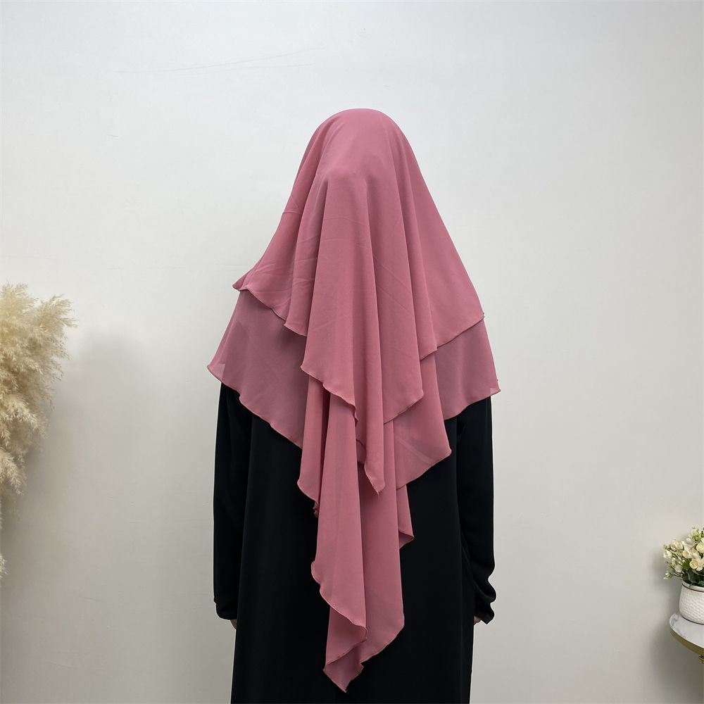 2305# 2023 Chiffon Women Two Layers Eid Khimar 19 Solid Color Colors Scarves
