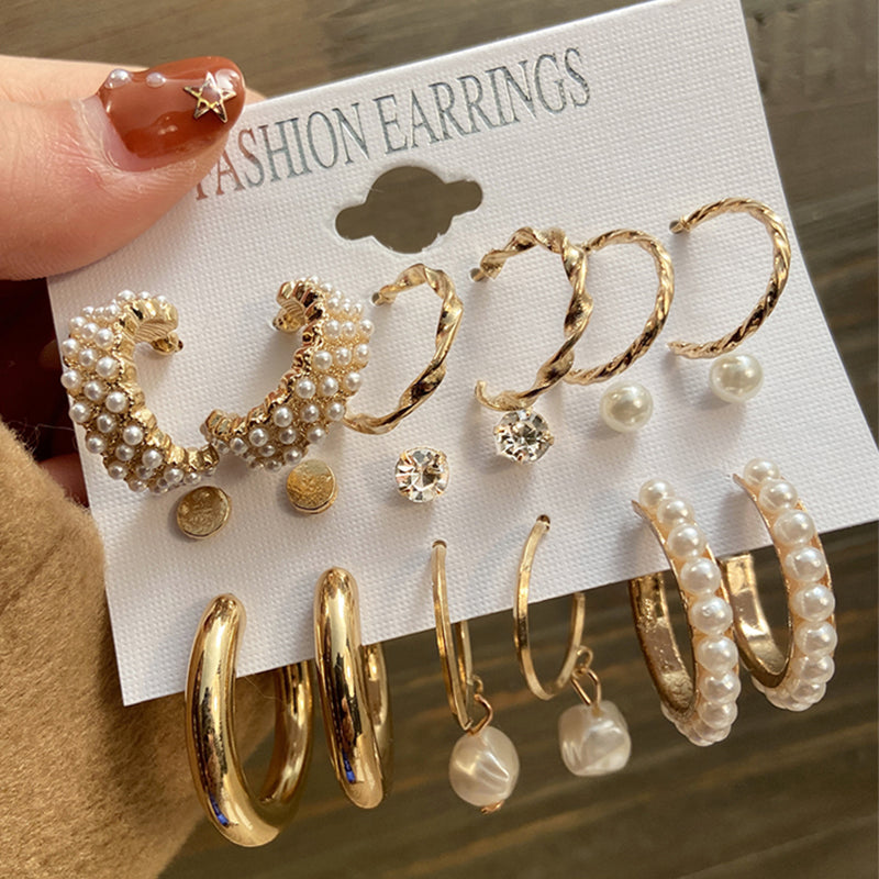E16#Trendy Gold Color Metal Earrings Set For Women Earrings Jewelry