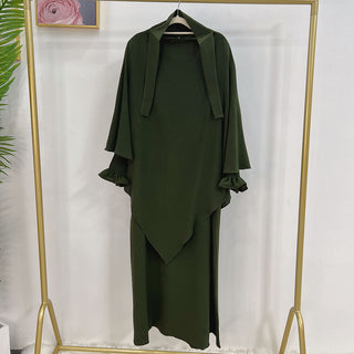 1591#&HJ908#Two Layers Khimar Women Muslim Clothing Hijab Jilbab_Prayer Dress Two Piece Set Abaya