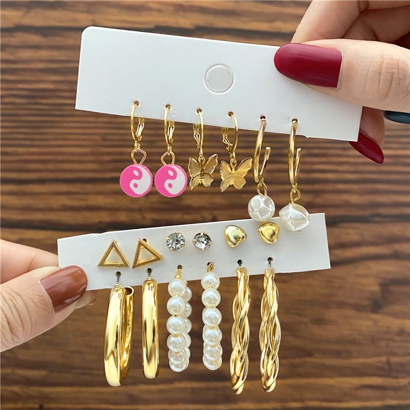 E16#Trendy Gold Color Metal Earrings Set For Women Earrings Jewelry