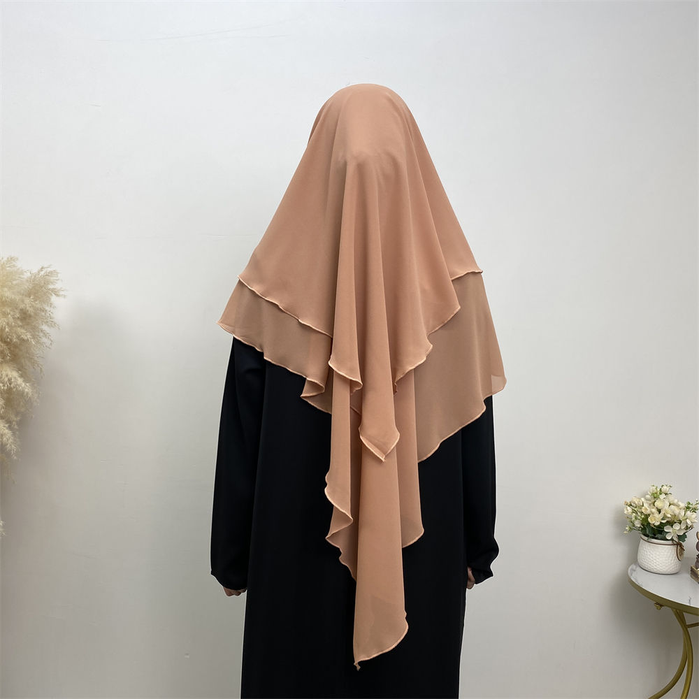 2305# 2023 Chiffon Women Two Layers Eid Khimar 19 Solid Color Colors Scarves