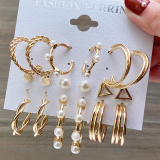 E16#Trendy Gold Color Metal Earrings Set For Women Earrings Jewelry