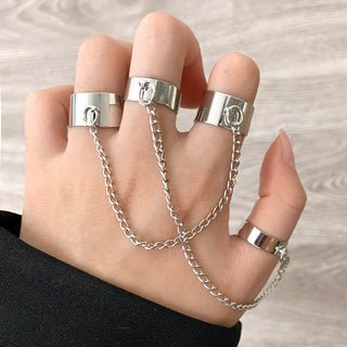 R10#2022 Cool Hip Pop Rings Multi-layer Adjustable Chain Four Open Finger Rings