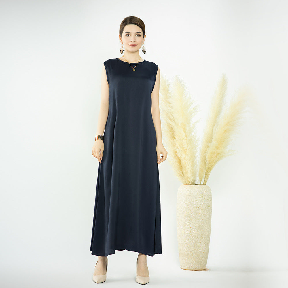 1584#EID Slip Dress Inner Basic Sleeveless Maix Dress Satin Abaya