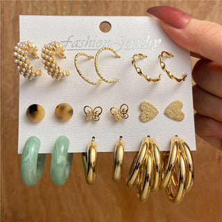 E16#Trendy Gold Color Metal Earrings Set For Women Earrings Jewelry