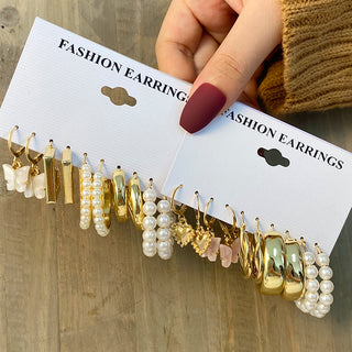 E16#Trendy Gold Color Metal Earrings Set For Women Earrings Jewelry