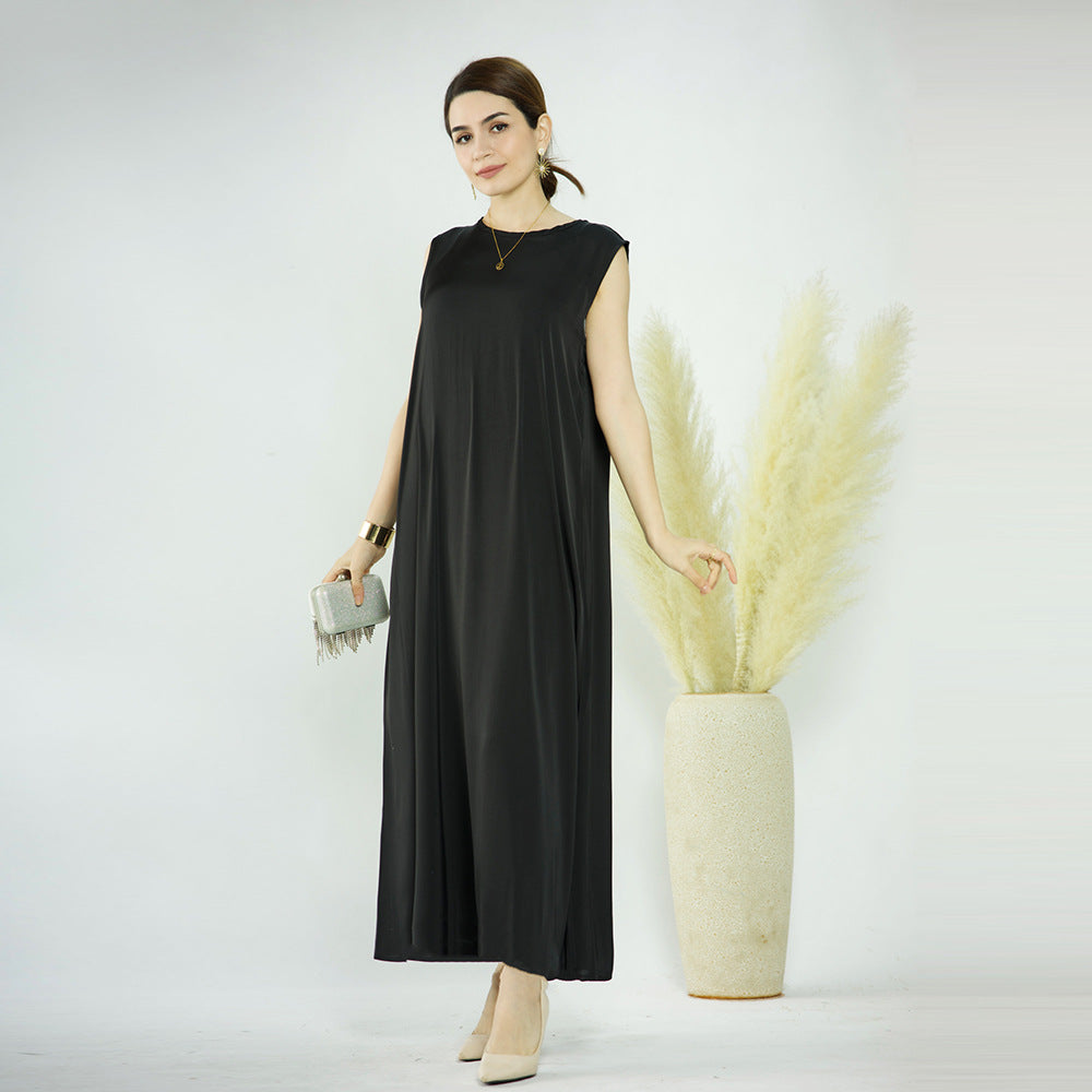 1584#EID Slip Dress Inner Basic Sleeveless Maix Dress Satin Abaya