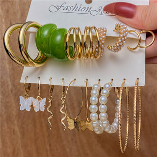 E16#Trendy Gold Color Metal Earrings Set For Women Earrings Jewelry