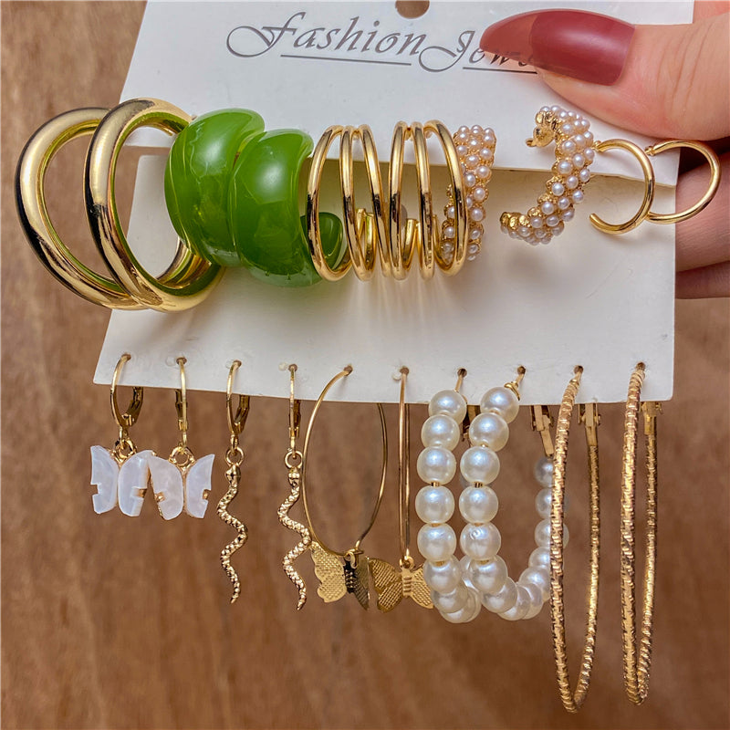 E16#Trendy Gold Color Metal Earrings Set For Women Earrings Jewelry