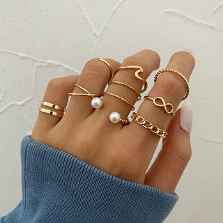 R5# 7pcs Fashion Jewelry Rings Set Hot Selling Metal Women Finger Ring for Girl Wedding Gifts