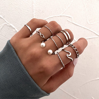 R5# 7pcs Fashion Jewelry Rings Set Hot Selling Metal Women Finger Ring for Girl Wedding Gifts