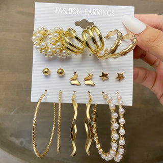 E16#Trendy Gold Color Metal Earrings Set For Women Earrings Jewelry