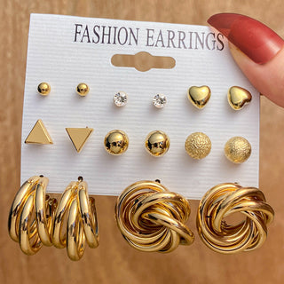 E16#Trendy Gold Color Metal Earrings Set For Women Earrings Jewelry