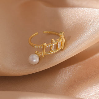 R6#Luxury Gold Color Pearl Zircon Rings for Woman Fashion Elegant Jewelry Gifts