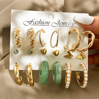 E16#Trendy Gold Color Metal Earrings Set For Women Earrings Jewelry