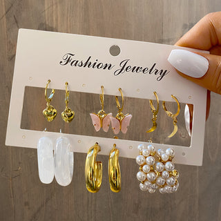 E16#Trendy Gold Color Metal Earrings Set For Women Earrings Jewelry