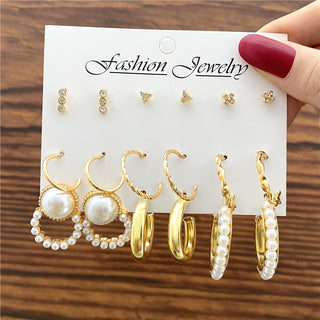 E16#Trendy Gold Color Metal Earrings Set For Women Earrings Jewelry