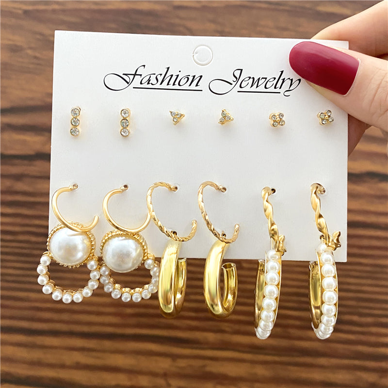 E16#Trendy Gold Color Metal Earrings Set For Women Earrings Jewelry