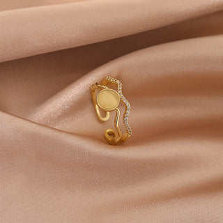 R6#Luxury Gold Color Pearl Zircon Rings for Woman Fashion Elegant Jewelry Gifts