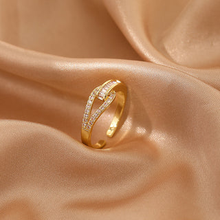 R6#Luxury Gold Color Pearl Zircon Rings for Woman Fashion Elegant Jewelry Gifts