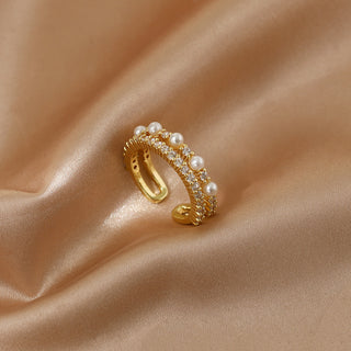 R6#Luxury Gold Color Pearl Zircon Rings for Woman Fashion Elegant Jewelry Gifts