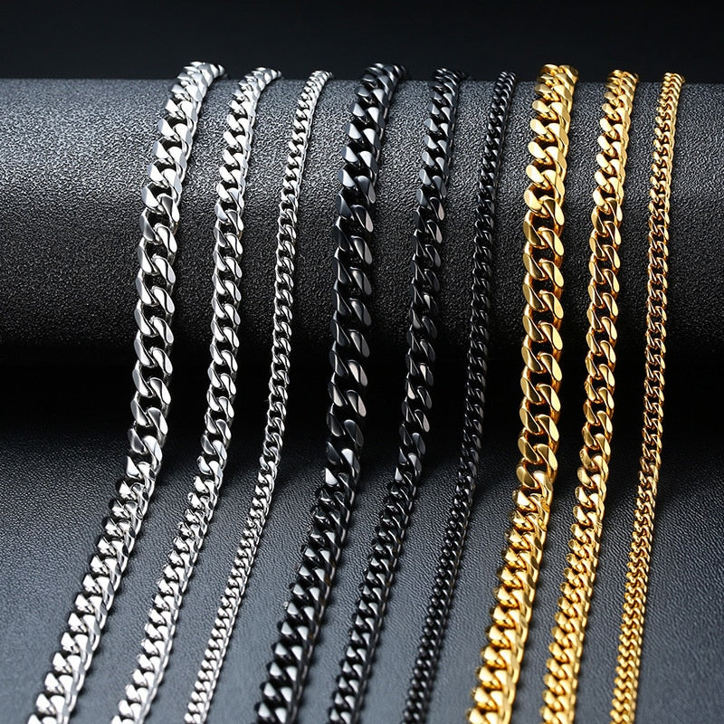 NM3#2022 New Fashion Necklace for Men Women, Basic Punk Stainless Steel Curb Link Chain Chokers,Vintage Gold Tone Solid Metal Collar