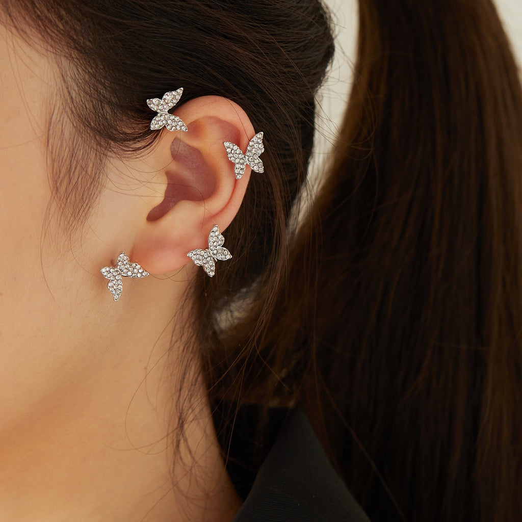 E4#  2022 Fashion Kpop Shiny Zircon Butterfly Clip Earrings Jewelry