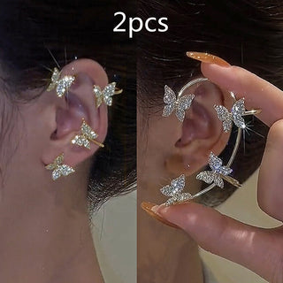 E4#  2022 Fashion Kpop Shiny Zircon Butterfly Clip Earrings Jewelry